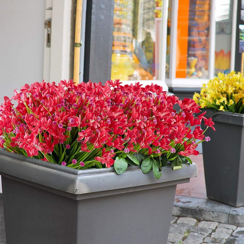 HAPLIA 8 Bundles Artificial Daffodils Flowers Fake Artificial Greenery UV Resistant No Fade Faux Plastic Plants for Wedding Bridle Bouquet Indoor Outdoor Home Garden Kitchen Office Table Vase (Red) - Image 3